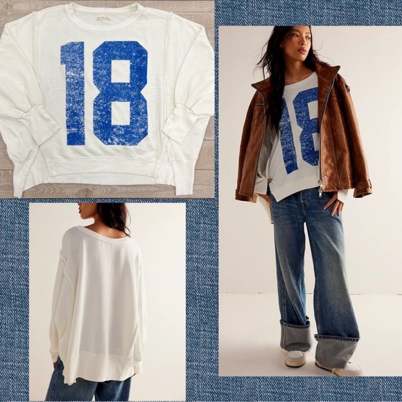NEW Free People Graphic # 18 Camden Pullover Sweatshirt - Picture 6 of 10